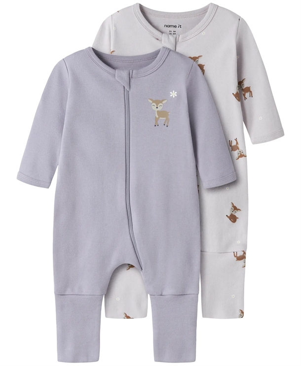 Name It Natdragt - Lynlås - Lilac Marble - Lavender Gray - 2-pak