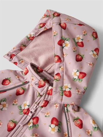 Name It Softshell Jakke - nmfAlfa08 - Keepsake Lilac STRAWBERRY med jordbærprint