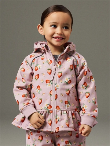Name It Softshell Jakke - nmfAlfa08 - Keepsake Lilac STRAWBERRY med jordbærprint