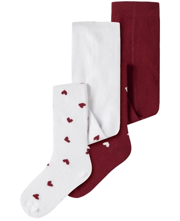 Name It Strømpebukser - nmfviCHRISTMAS - Bright White Red Dahlia - 2-pak
