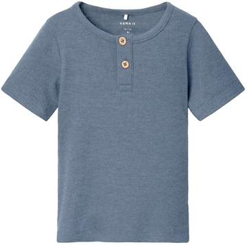 Name It T-shirt Kab Troposphere Melange i blå med rib og knapper