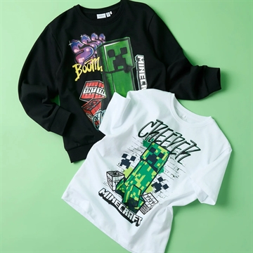Name It T-shirt - Minecraft NKMDI - Bright White - i hvid med print af grøn Creeper