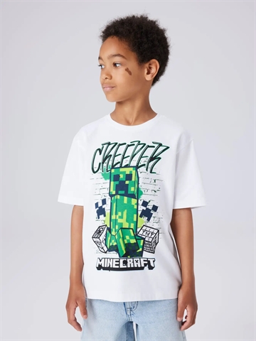 Name It T-shirt - Minecraft NKMDI - Bright White - i hvid med print af grøn Creeper
