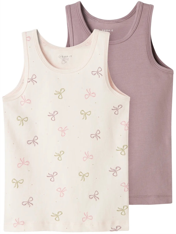 Name It Undertrøje - 2-pak NMFTANK TOP - Barely Pink Bow i rosa med print af sløjfer