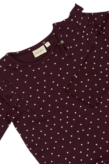 Petit Piao Kjole - Frill Modal Heart - Dark Grape/White