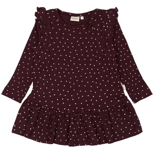 Petit Piao Kjole - Frill Modal Heart - Dark Grape/White