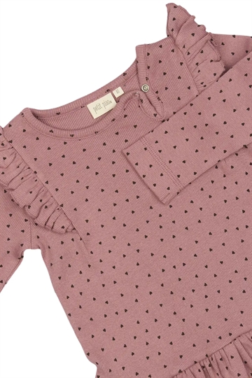 Petit Piao Kjole - Frill Modal Heart - Nostalgic Rose/Coffee Bean