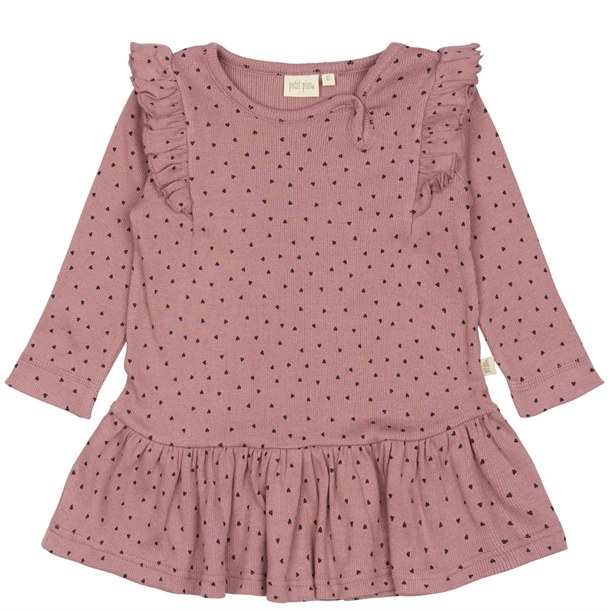 Petit Piao Kjole - Frill Modal Heart - Nostalgic Rose/Coffee Bean
