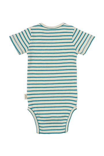 Petit Piao Kortærmet Body - Striber - Turquise/Dark off white