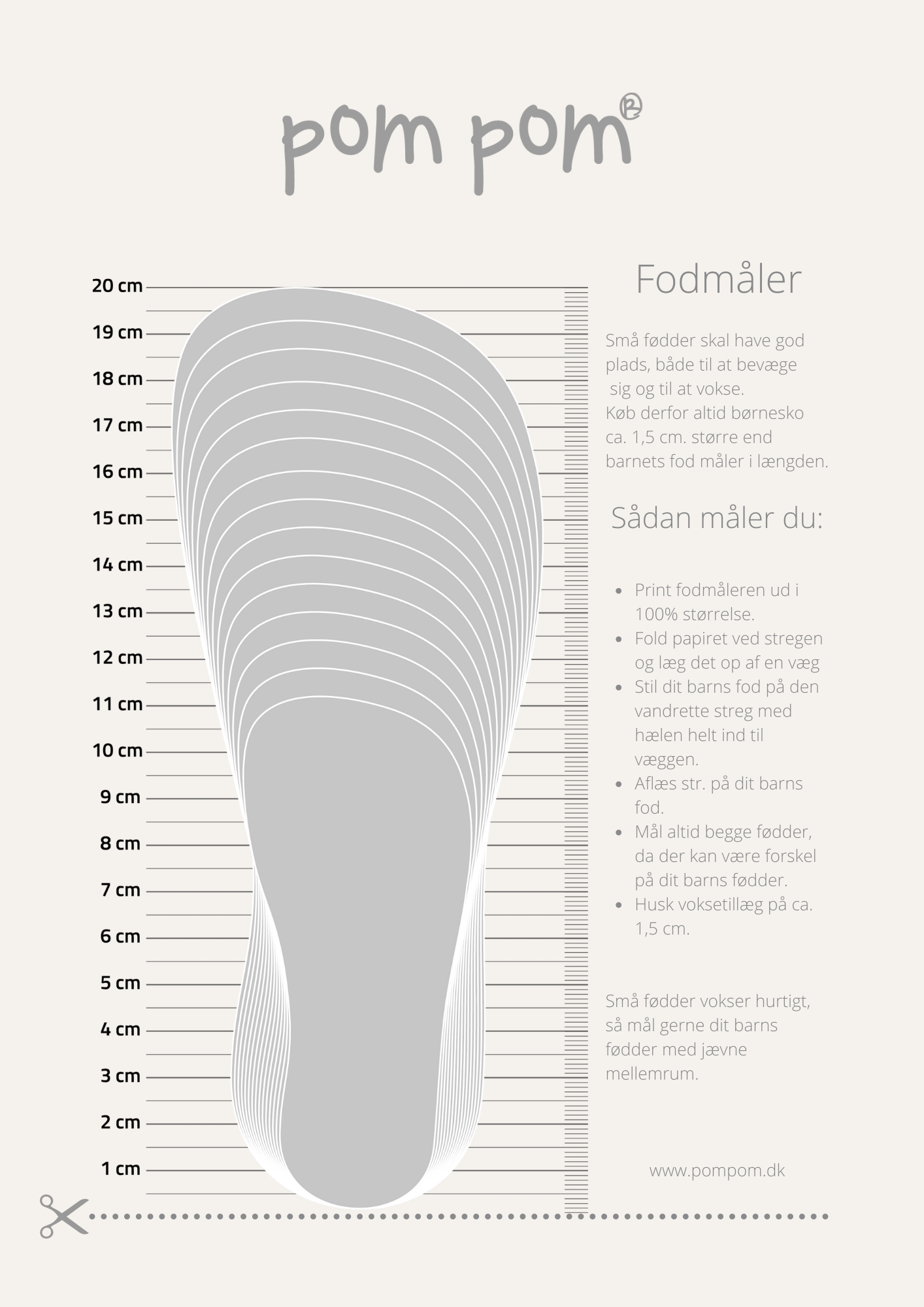 Pom Pom størrelsesguide - Guide Pom Pom sko