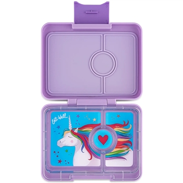 Yumbox Madkasse m. 3 Rum - Bento Snack - Lavendel Lilla Enhjørning