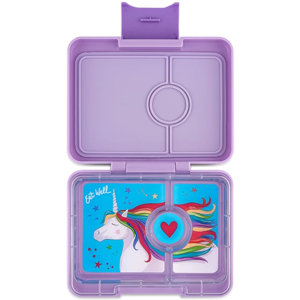 Yumbox Madkasse m. 3 Rum - Bento Snack - Lavendel Lilla Enhjørning
