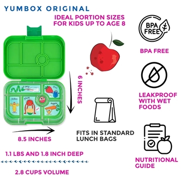 Yumbox Madkasse Bento Original - 6 rum - Jurassic Green/Sjove monstre