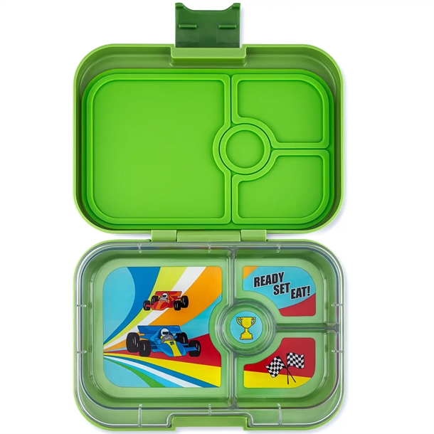 Yumbox Panino Bento Madkasse 4 Rum - Matcha Green/Race Cars