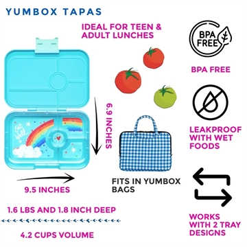 Yumbox Madkasse Bento Tapas - 4 rum - Antibes Blue Rainbow - madkasse med rum - regnbue