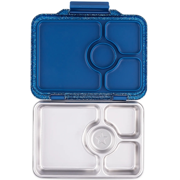 Yumbox Madkasse Stål Prêt 4 Rum Blå Glitter