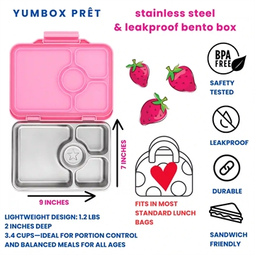 Yumbox Madkasse - Stål - Prêt 4 rum - Versailles Pink