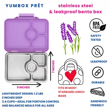 Yumbox Madkasse - Stål - Prêt 4 rum - Lavendel Lilla