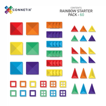 Connetix Starter Pack - Rainbow - 60 dele magnet legetøj i regnbuefarver