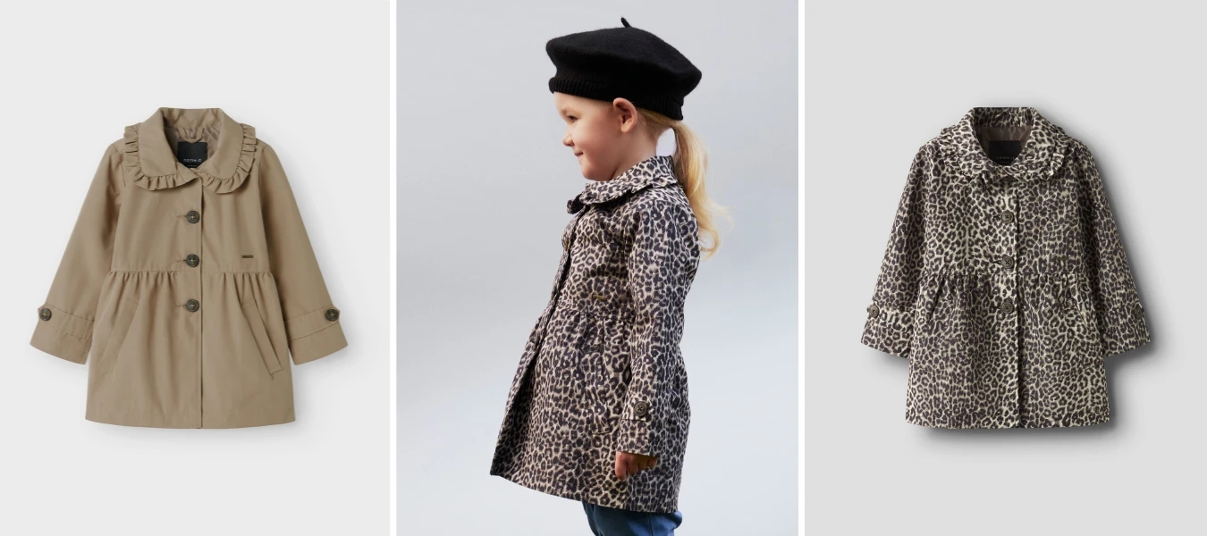 Trenchcoat frakker fra Name It - en mellemlang jakke med knapper og flæsedetalje