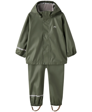 Name It Regntøj - NknDry10 Rain Set - Thyme - i grøn - vandtæt med højt vandsøjletryk på 10.000 mm