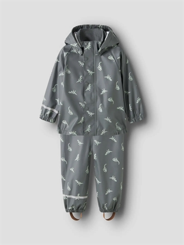 Name It Regntøj - NmmDry10 Rain Set - Balsam Green DINO - vandtæt med højt vandsøjletryk på 10.000 mm