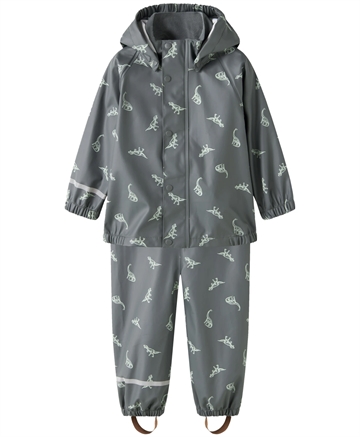 Name It Regntøj - NmmDry10 Rain Set - Balsam Green DINO - vandtæt med højt vandsøjletryk på 10.000 mm